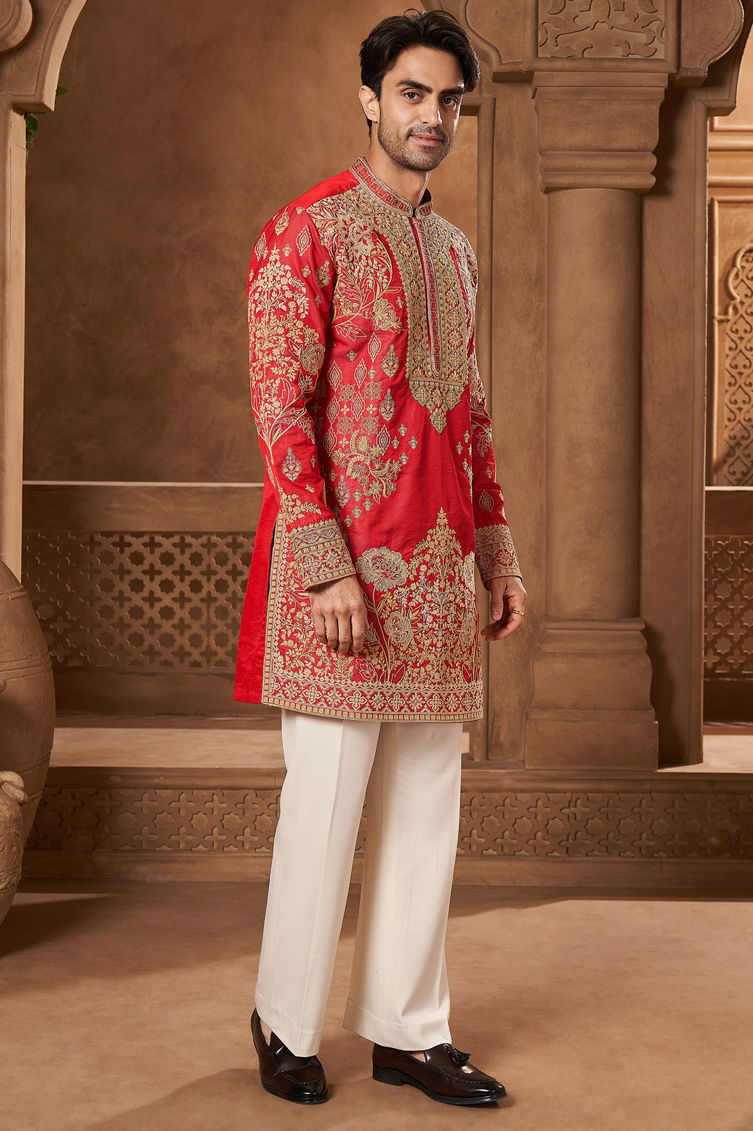 Red Chanderi Mirror Work Kurta Set