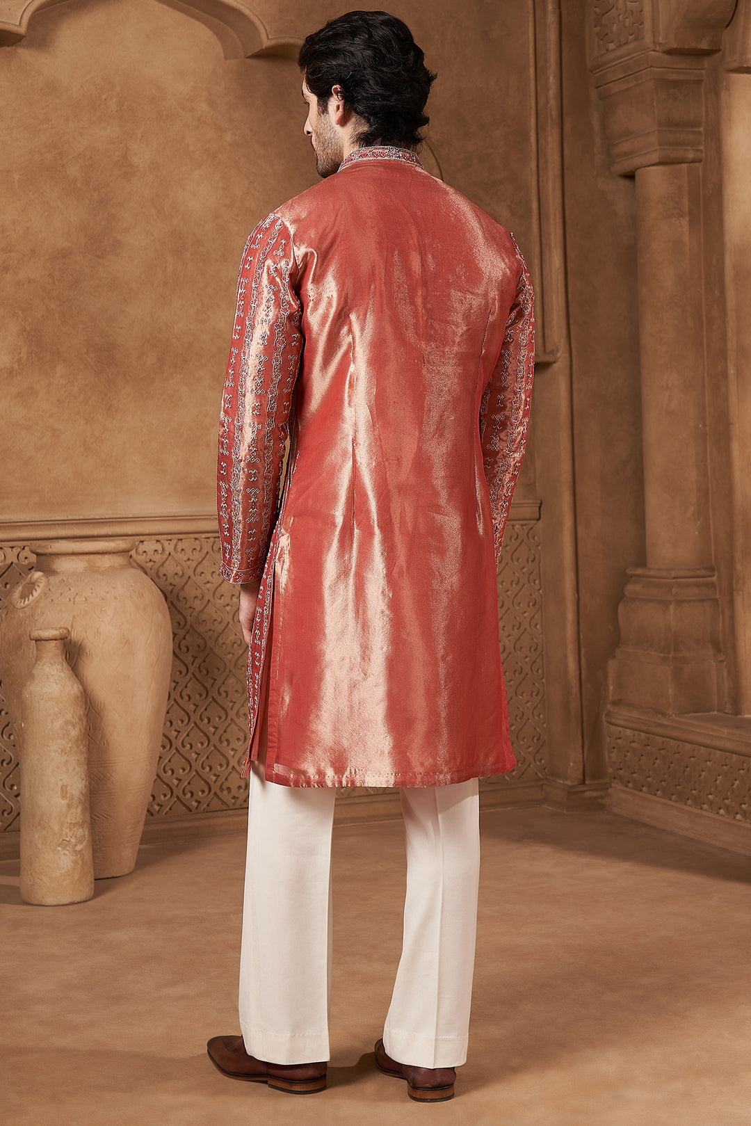 Rose Pink Banarasi Tissue Kurta Set