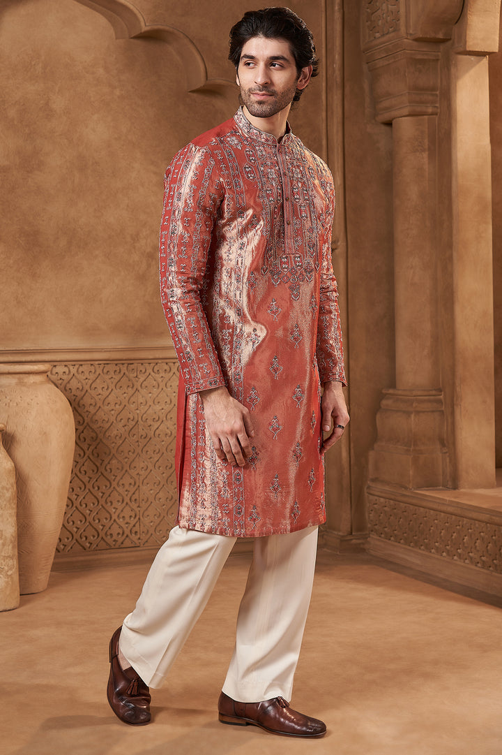 Rose Pink Banarasi Tissue Kurta Set