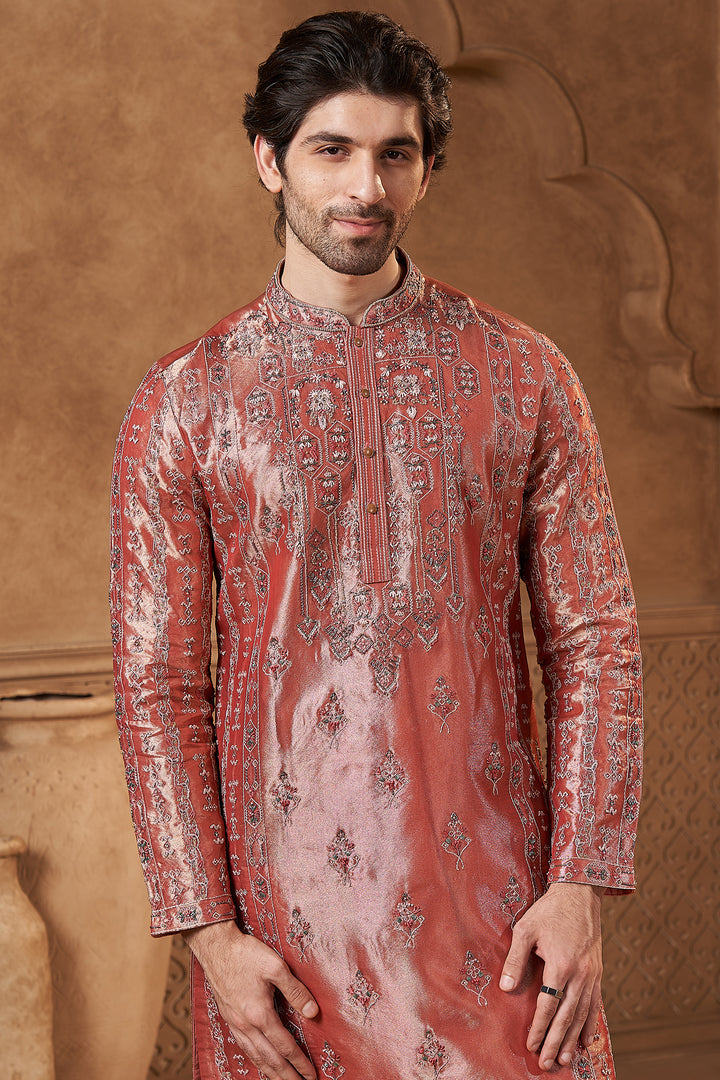 Rose Pink Banarasi Tissue Kurta Set