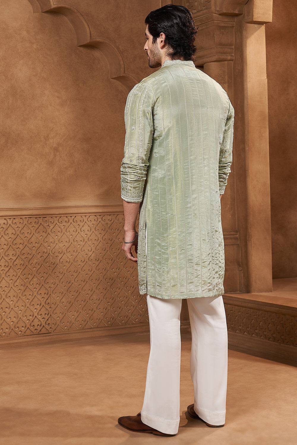 Sage Green Tissue Geometric Kurta Set