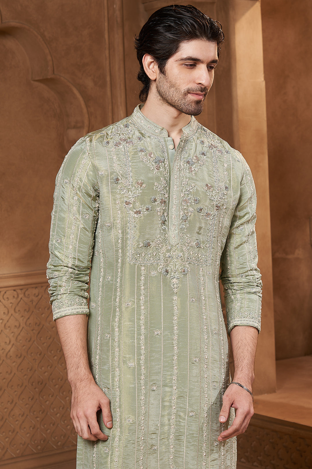 Sage Green Tissue Geometric Kurta Set