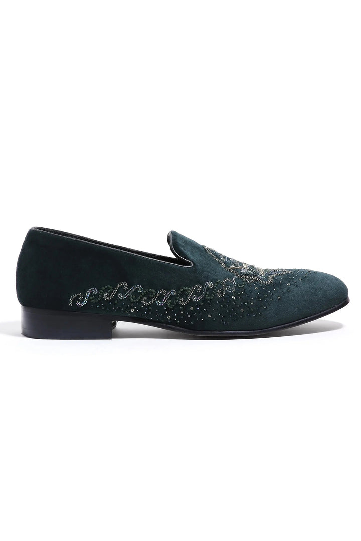 Regal Emerald Emblem Slip-Ons - Asuka Couture