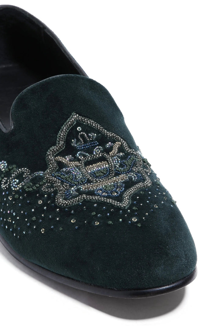 Regal Emerald Emblem Slip-Ons - Asuka Couture