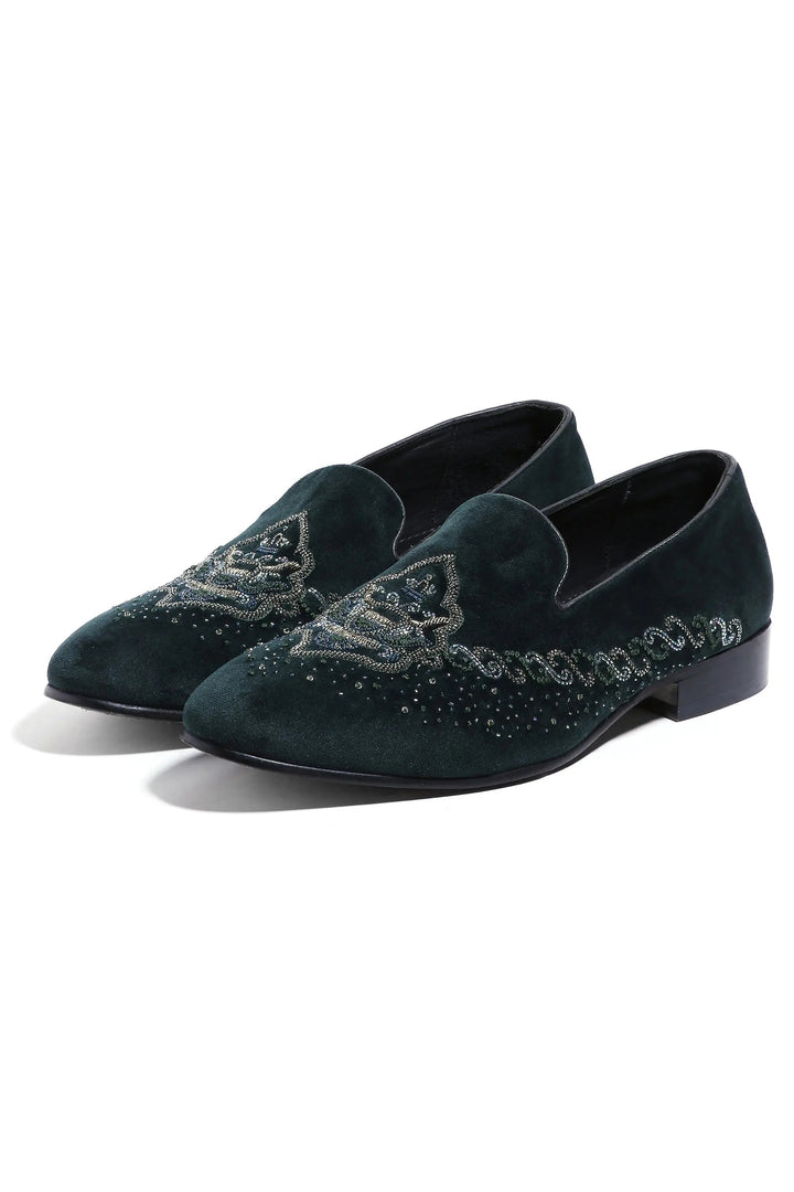 Regal Emerald Emblem Slip-Ons - Asuka Couture