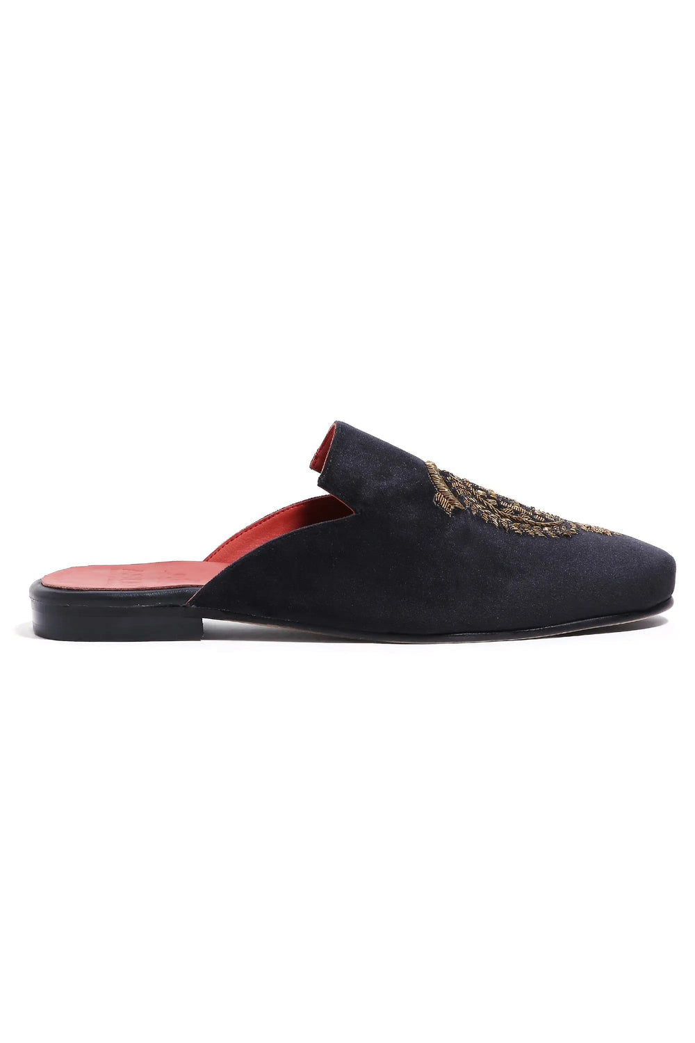 Royal Crest Noir Velvet Mules - Asuka Couture