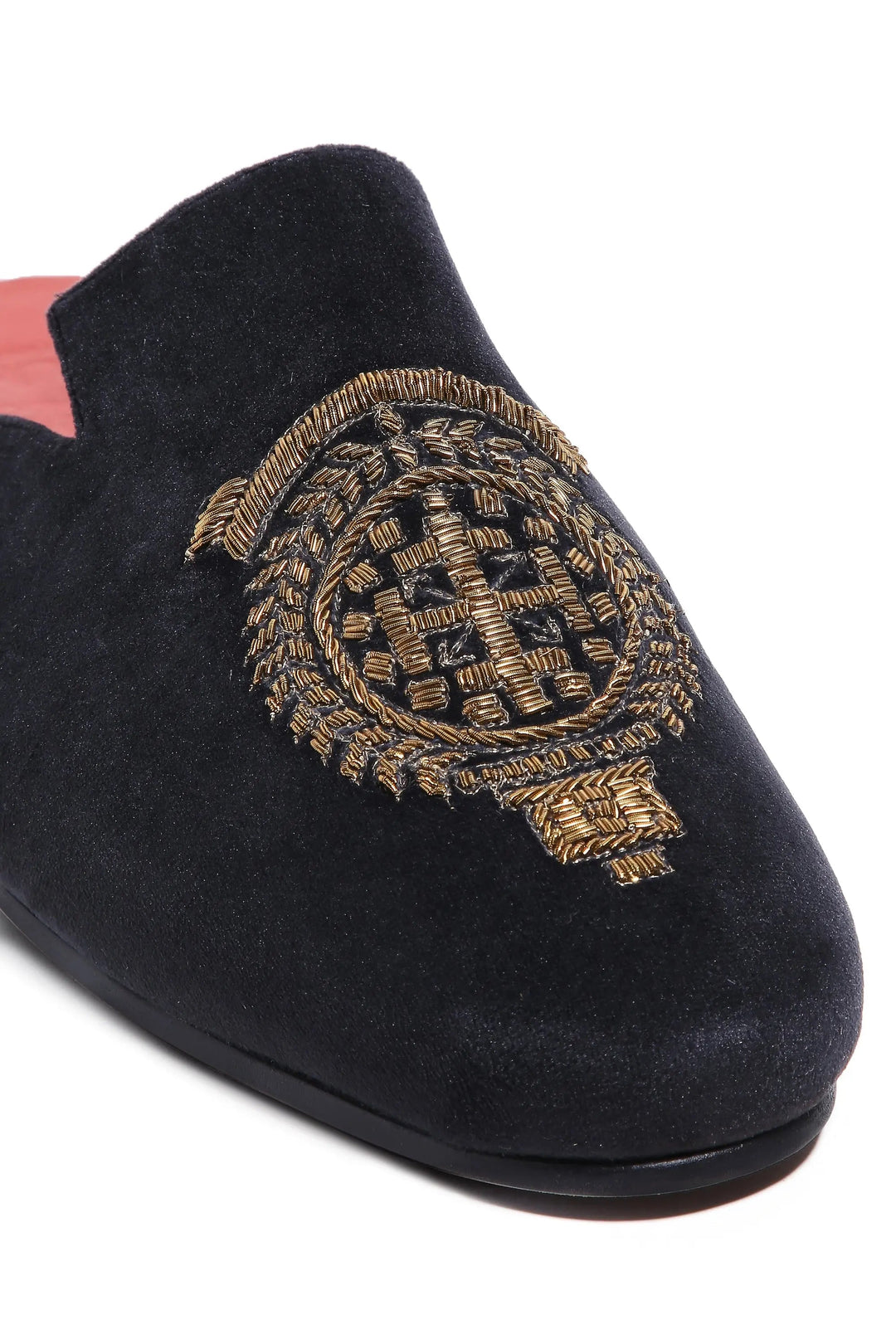 Royal Crest Noir Velvet Mules - Asuka Couture