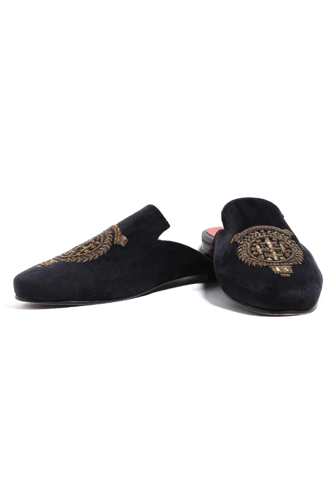 Royal Crest Noir Velvet Mules - Asuka Couture