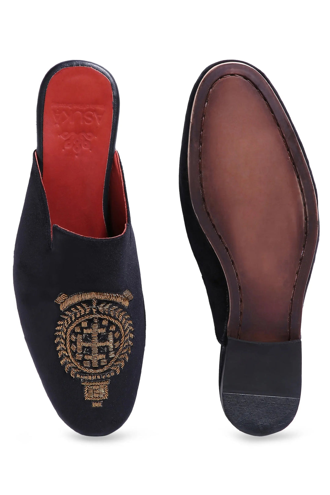 Royal Crest Noir Velvet Mules - Asuka Couture