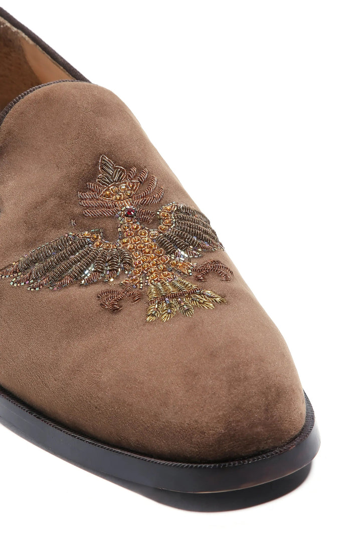 Falcon Crest Tan Velvet Slip-Ons - Asuka Couture