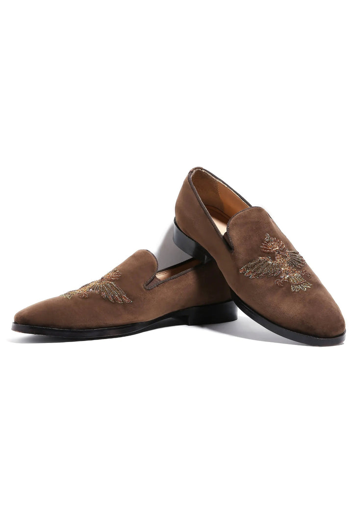 Falcon Crest Tan Velvet Slip-Ons - Asuka Couture