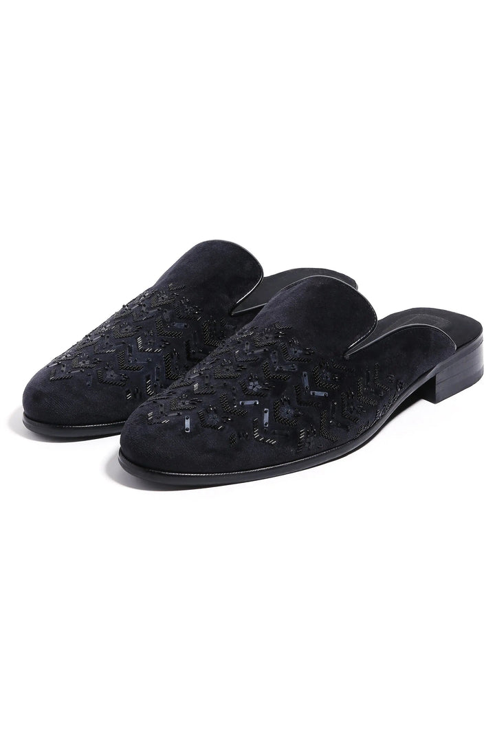 Midnight Geometry Velvet Mules - Asuka Couture