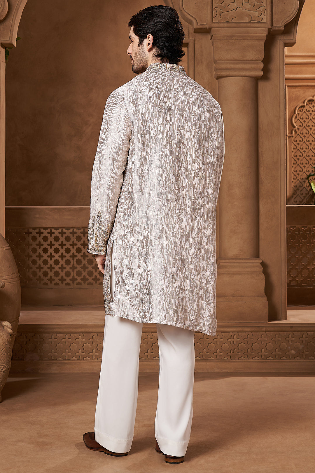 Silver Grey Georgette Zardozi Yoke Kurta Set