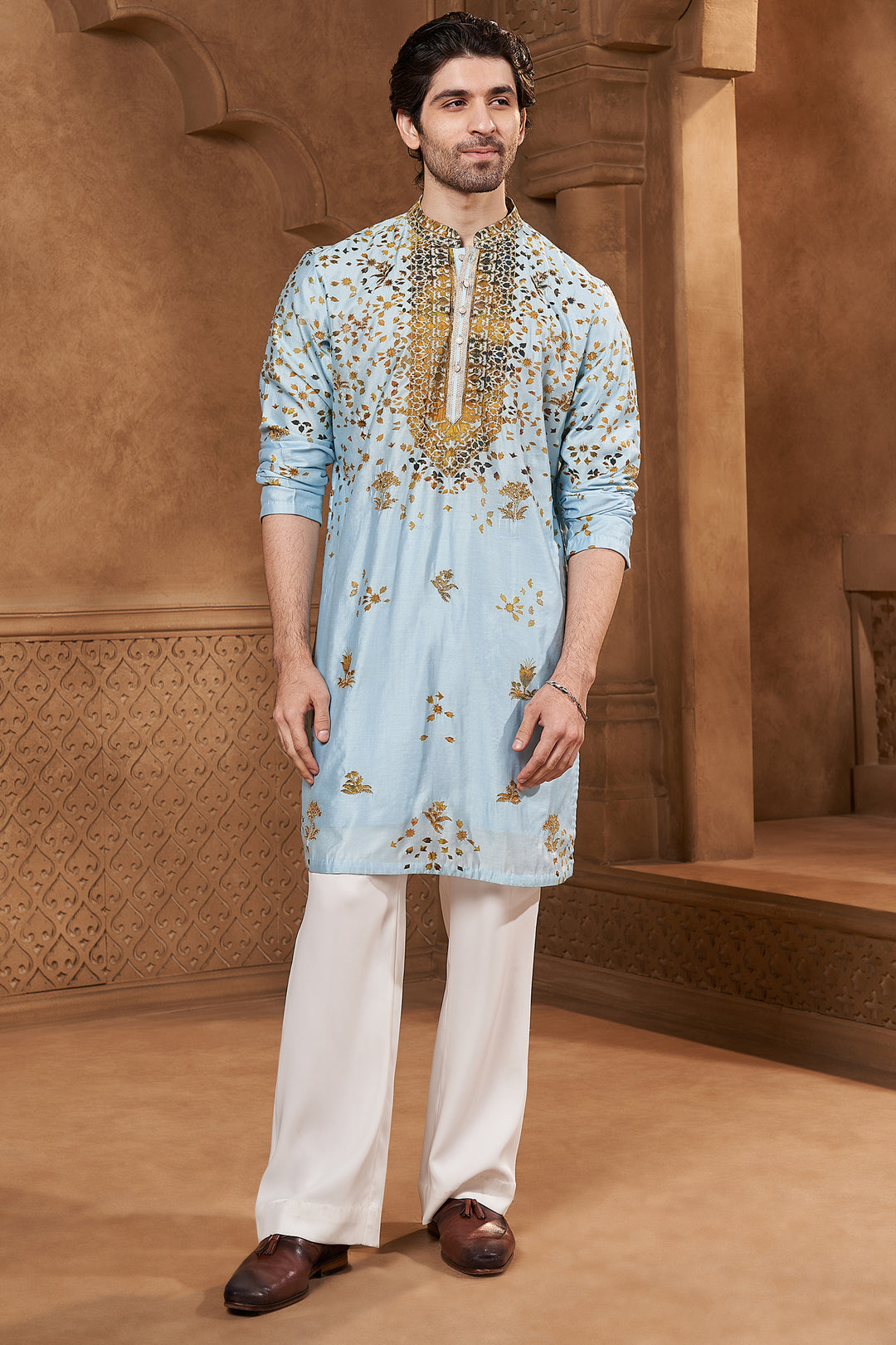 Sky Blue Chanderi Appliqué Kurta Set