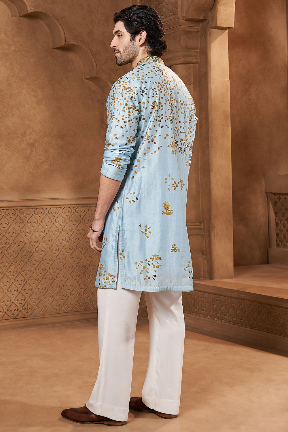 Sky Blue Chanderi Appliqué Kurta Set