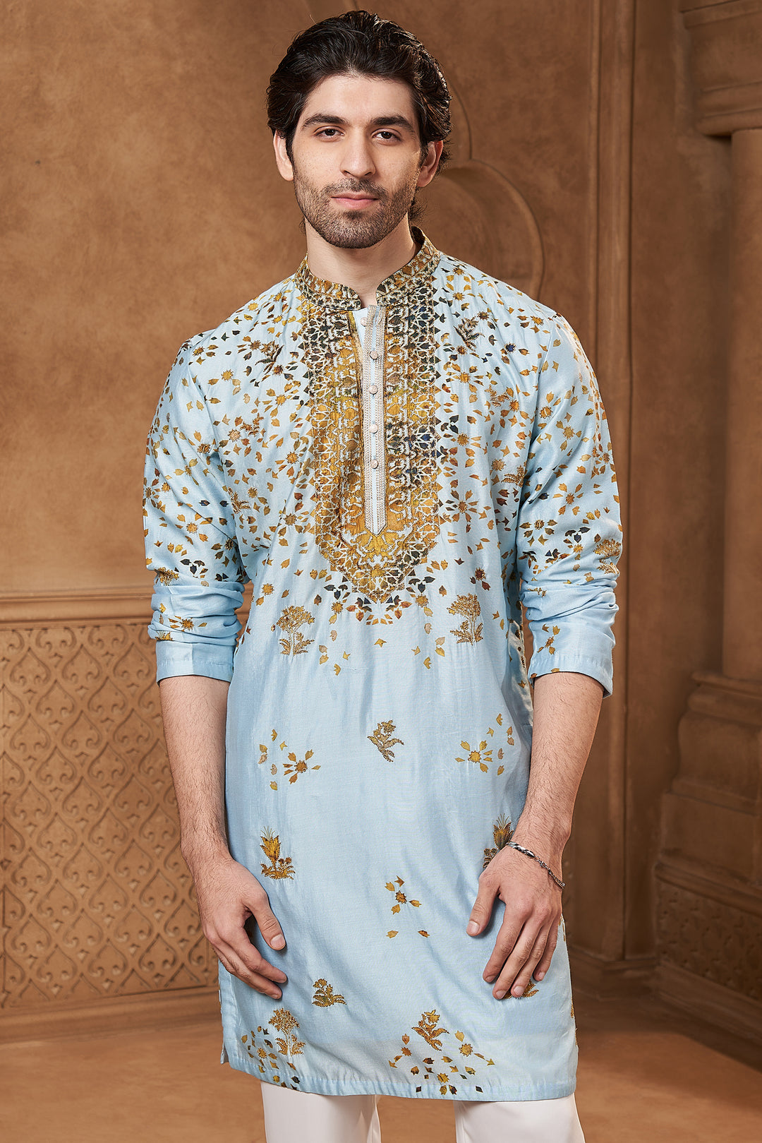 Sky Blue Chanderi Appliqué Kurta Set