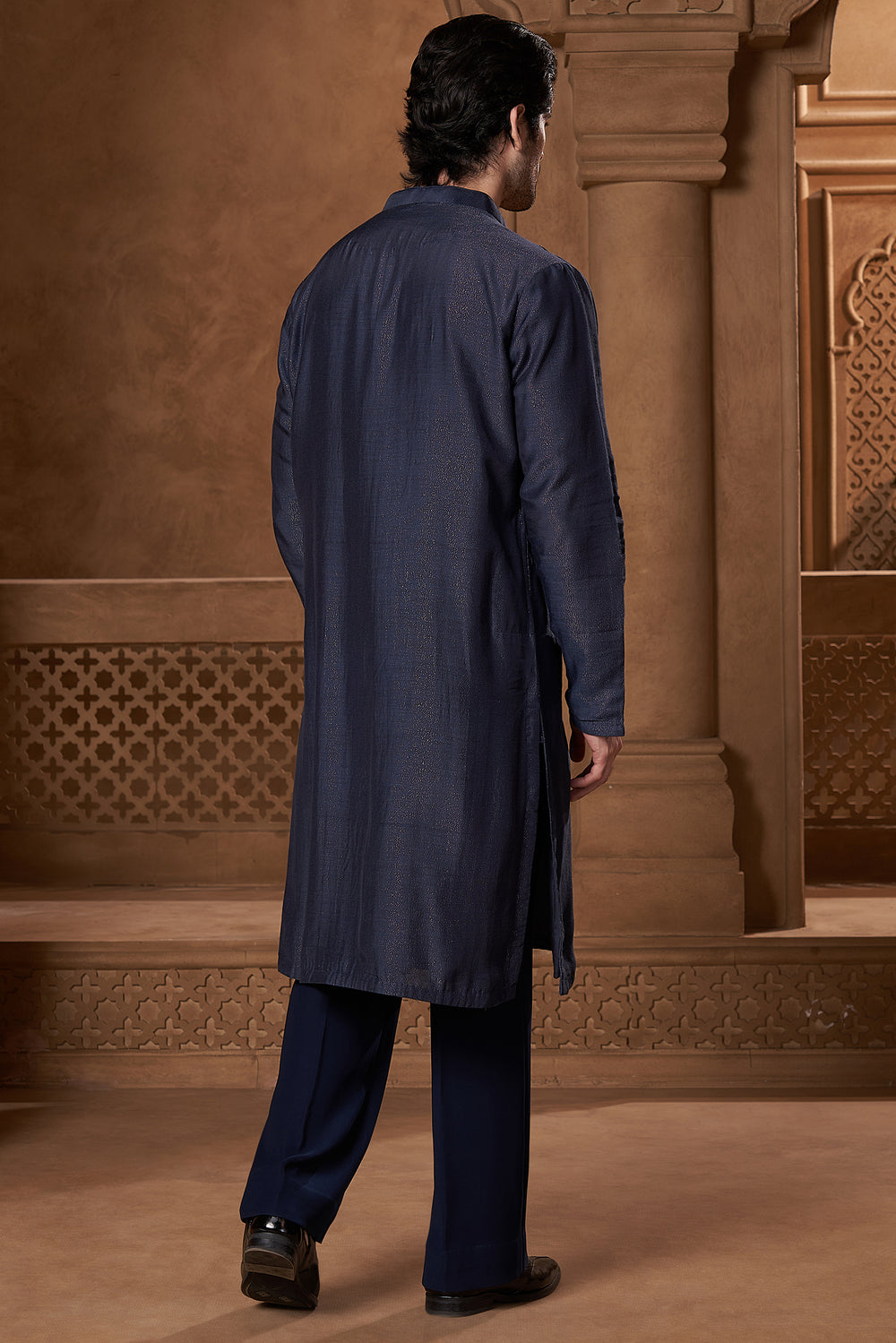 Slate Blue Shimmer V-Neck Kurta Set