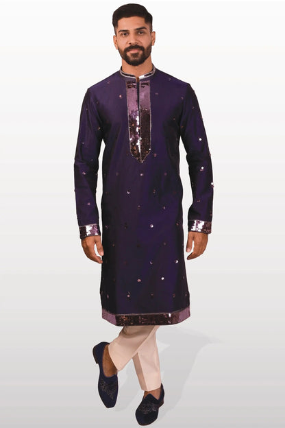 Navy Blue Embellished Sequins Kurta