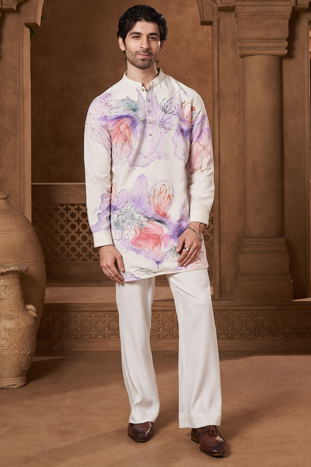 White Hand-Painted Abstract Kurta Set