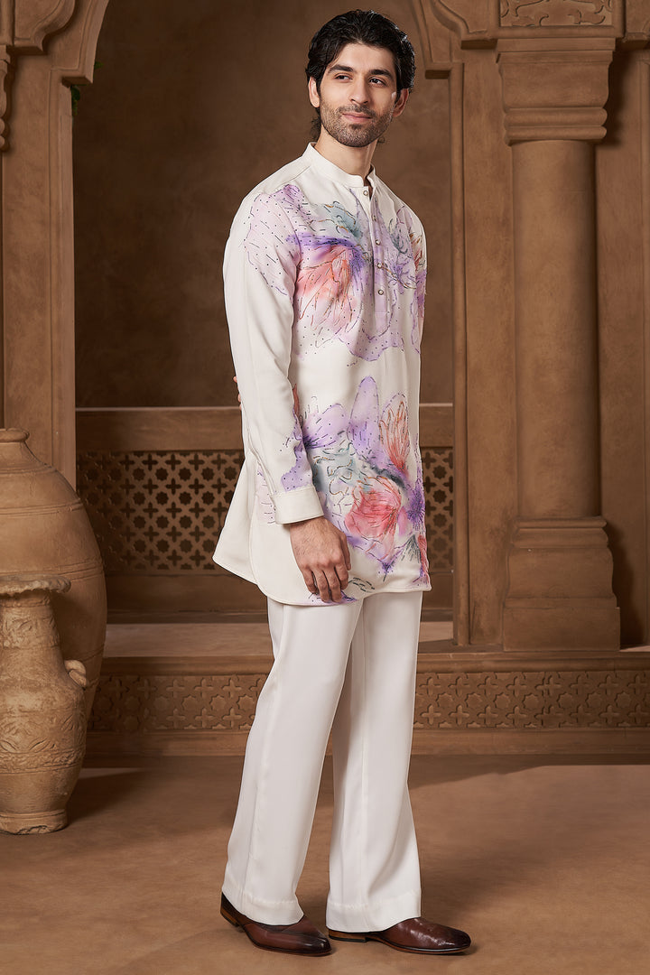White Hand-Painted Abstract Kurta Set