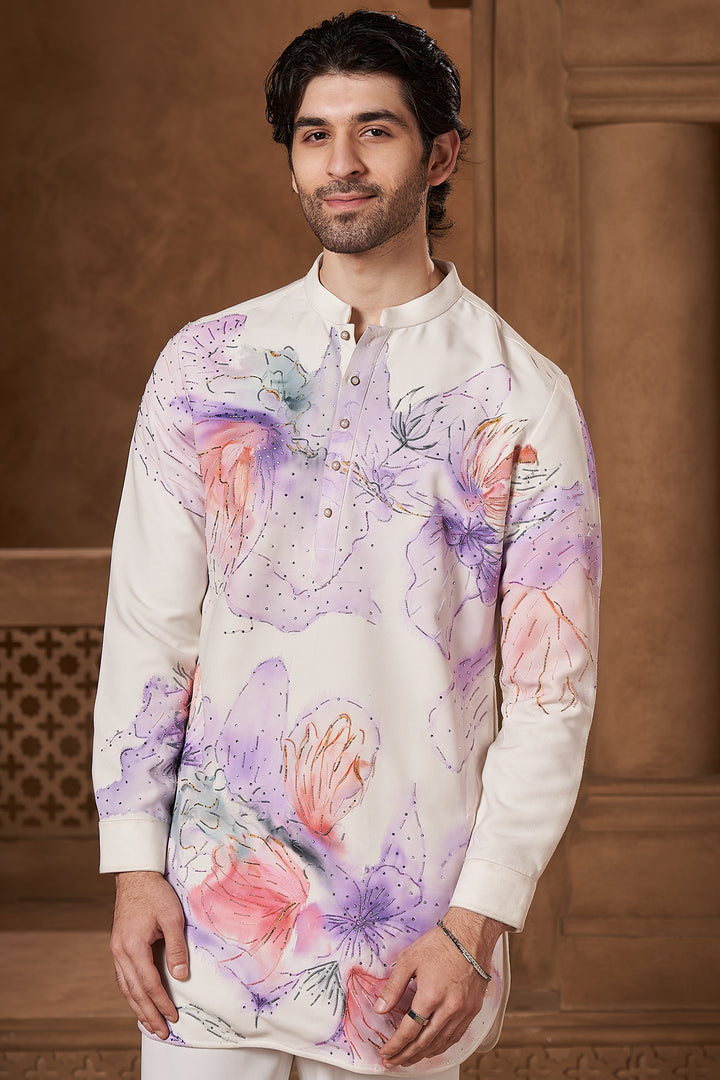 White Hand-Painted Abstract Kurta Set
