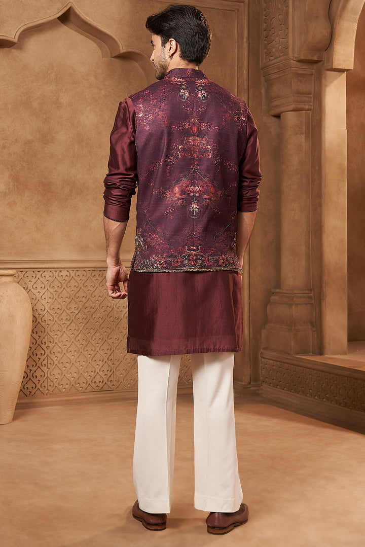 Wine Raw Silk Ganesha Art Bundi Set