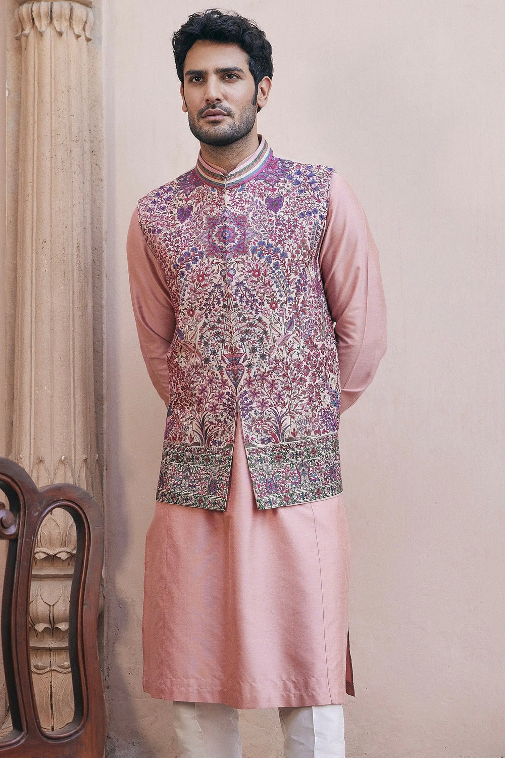 Multi Coloured Kashmiri Embroidery Bundi Set - Asuka Couture