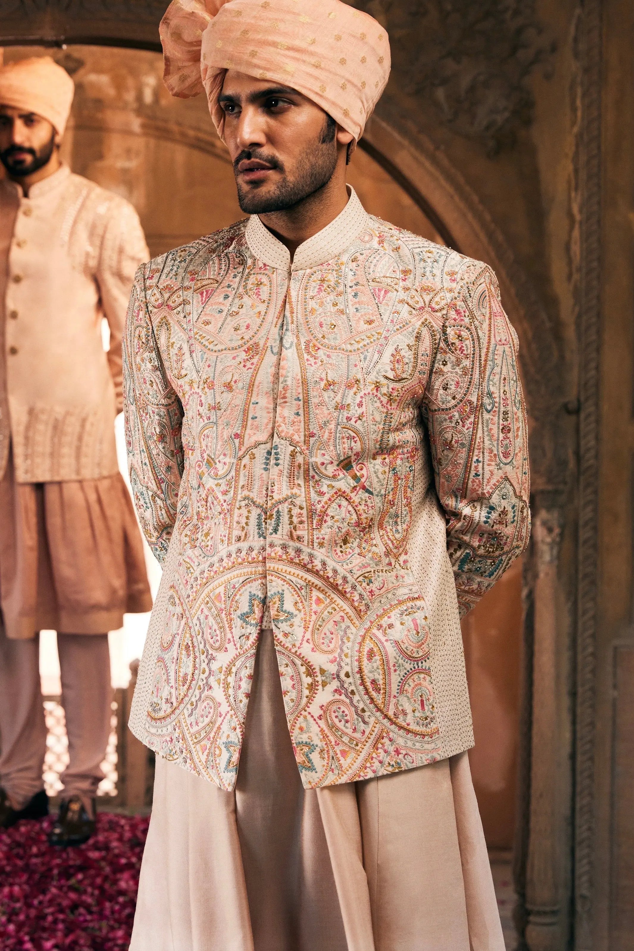Cream Bandhgala with Multi Colored Embroidery