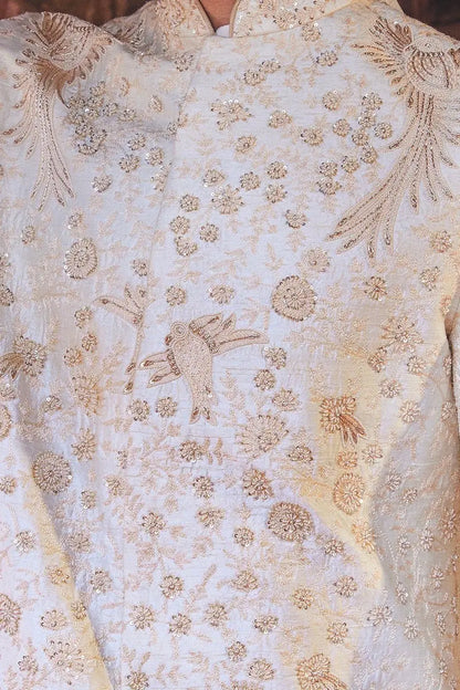 Cream Moti and Sequins Embroidered Sherwani