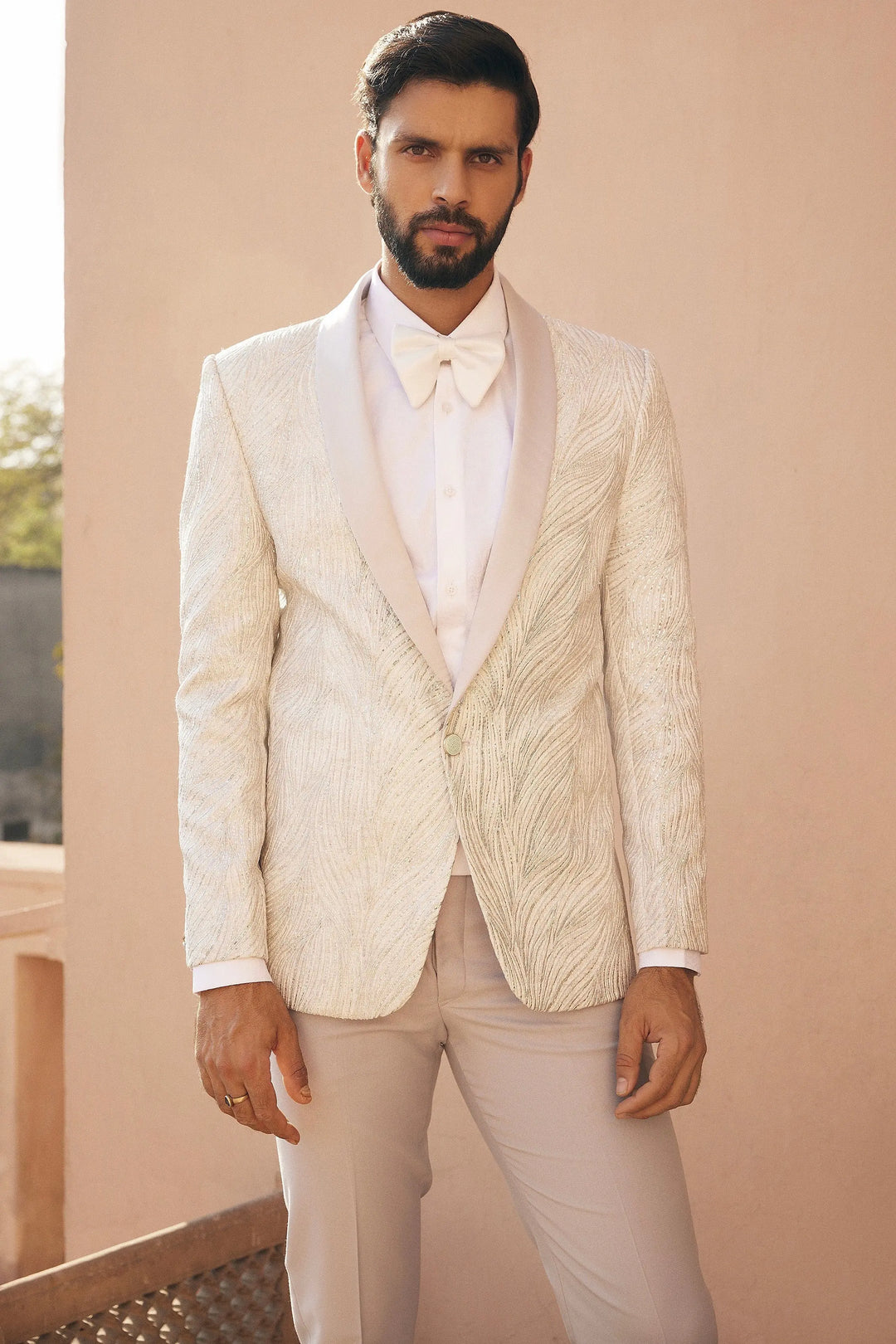 Pristine Whiteness Hand Embroidered Ceremonial Tuxedo - Asuka Couture