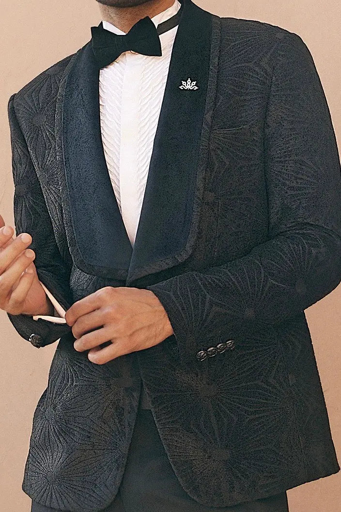 Black Aari Embroidery Tuxedo - Asuka Couture