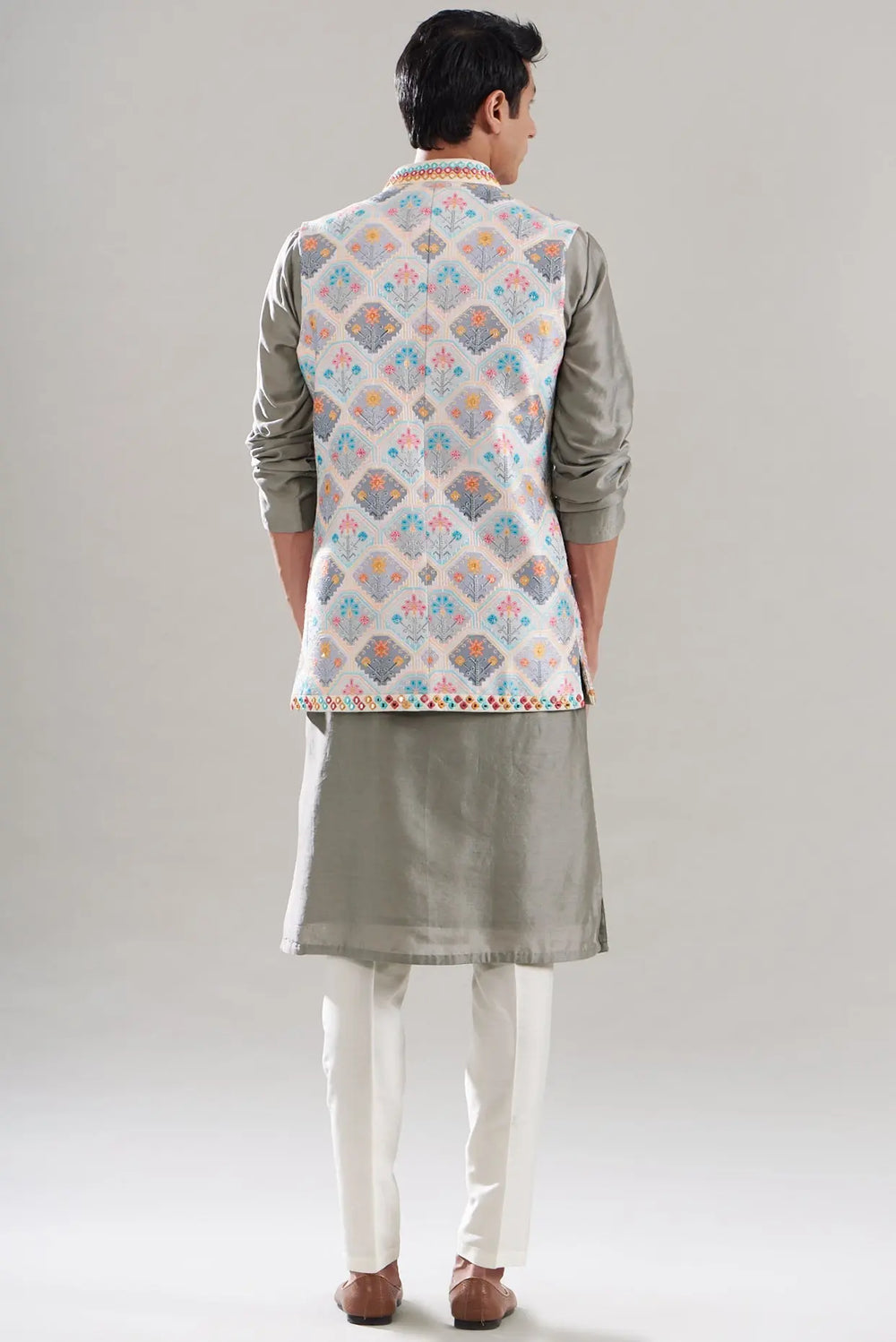 Multi-Colored Cotton Silk Printed Bundi Set - Asuka Couture