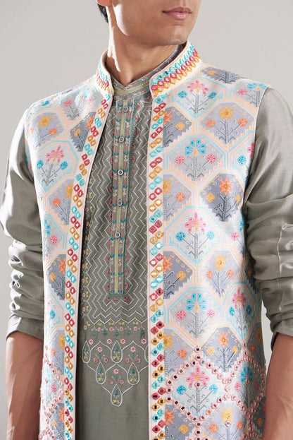 Multi-Colored Cotton Silk Printed Bundi Set