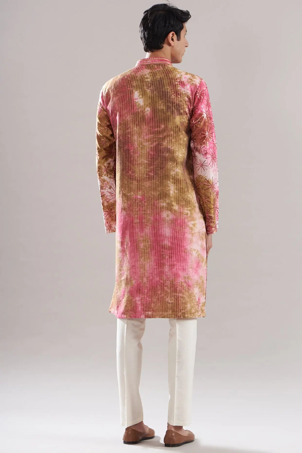 Pink Chanderi Tie-Dye Embroidered Kurta - Asuka Couture
