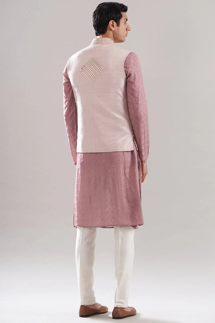 Pink Raw Silk Embroidered Bundi Set - Asuka Couture