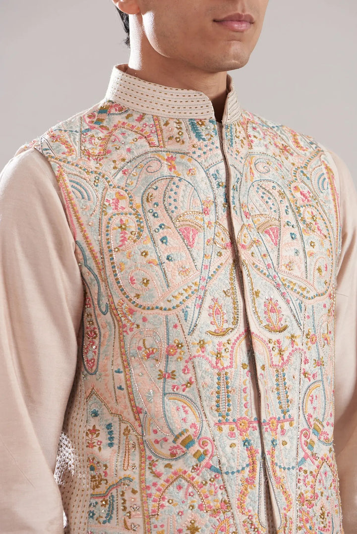 Blush Raw Silk Embroidered Bundi Set - Asuka Couture