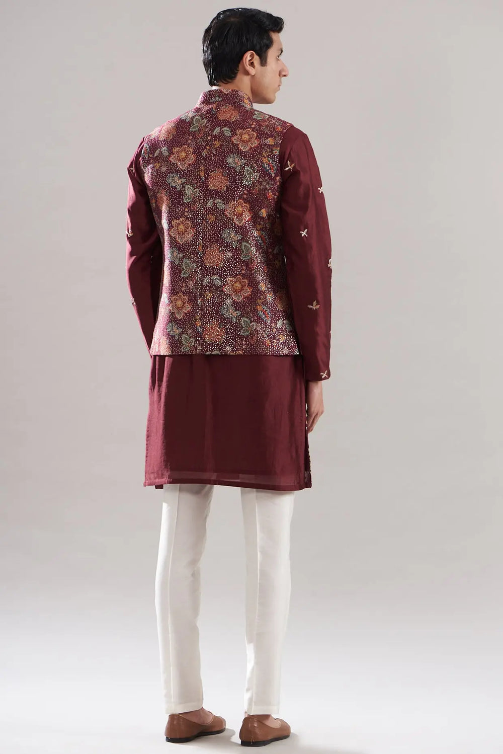 Maroon Cotton Silk Printed Bundi Set - Asuka Couture
