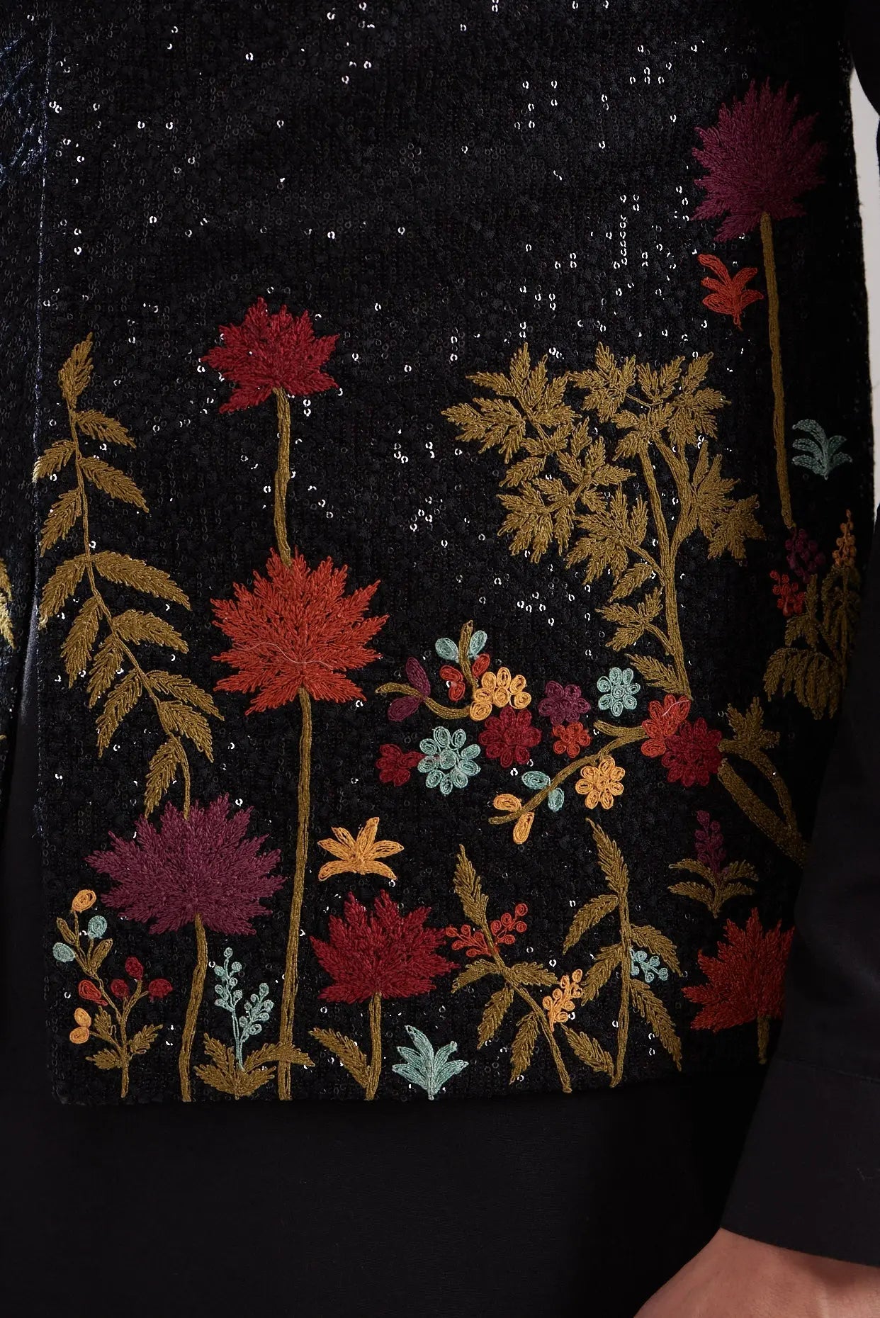 Black Cotton Silk Embroidered Bundi Set