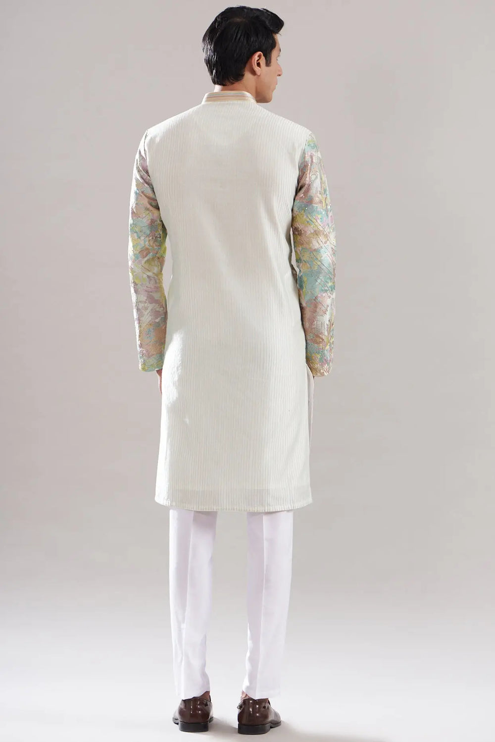 Ivory Abstract Chanderi Silk Embroidered Kurta - Asuka Couture