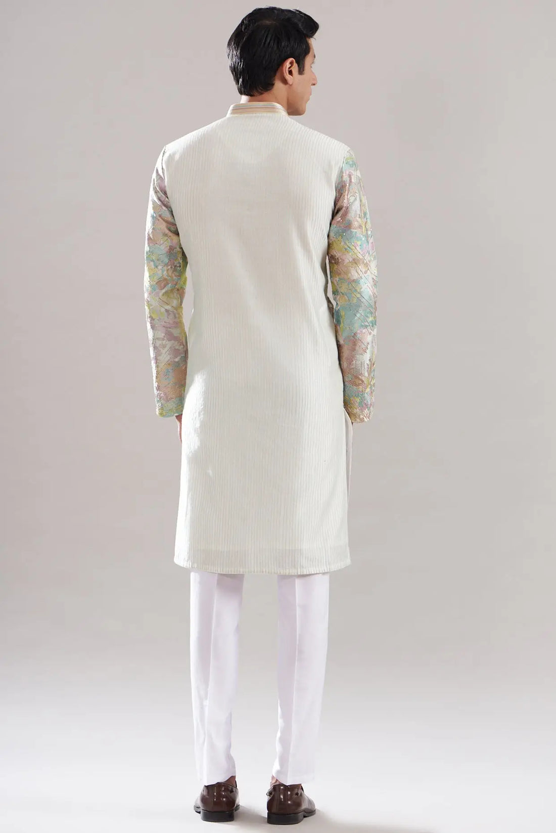 Ivory Abstract Chanderi Silk Embroidered Kurta