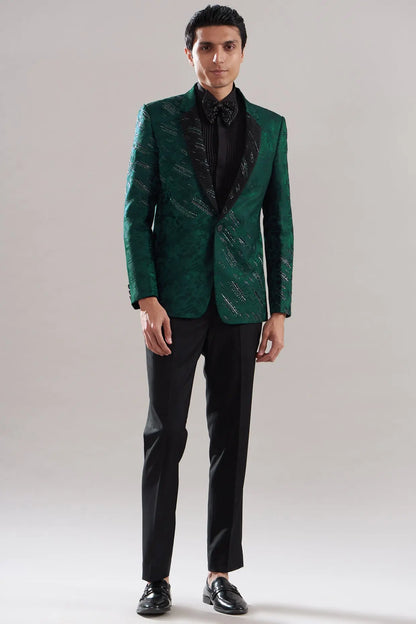 Teal Jacquard Hand Embroidered Tuxedo