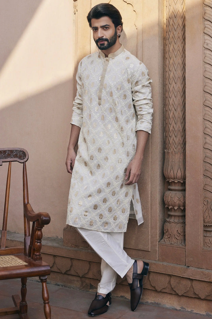 Buy Banarsi Cord Embroidery Chanderi Silk Kurta 