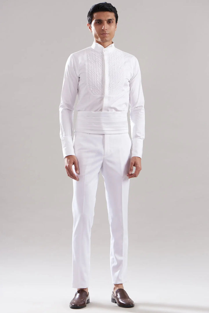 Purchase White Cotton Silk Resham Tuxedo Set