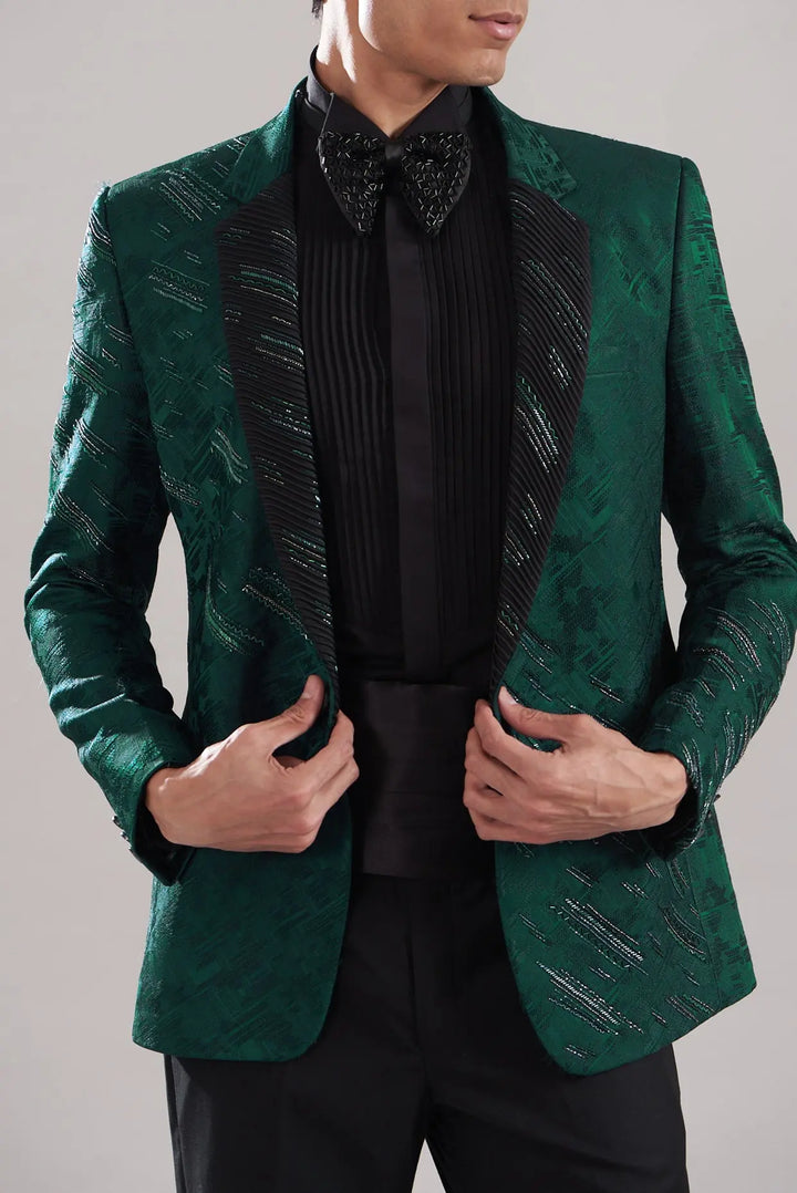 Shop Affordable Teal Jacquard Hand Embroidered Tuxedo
