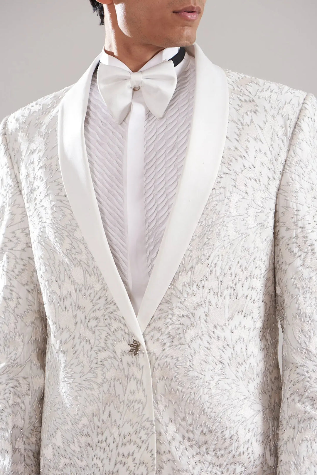 Shop White Cotton Silk Resham Hand Embroidered Tuxedo Set 